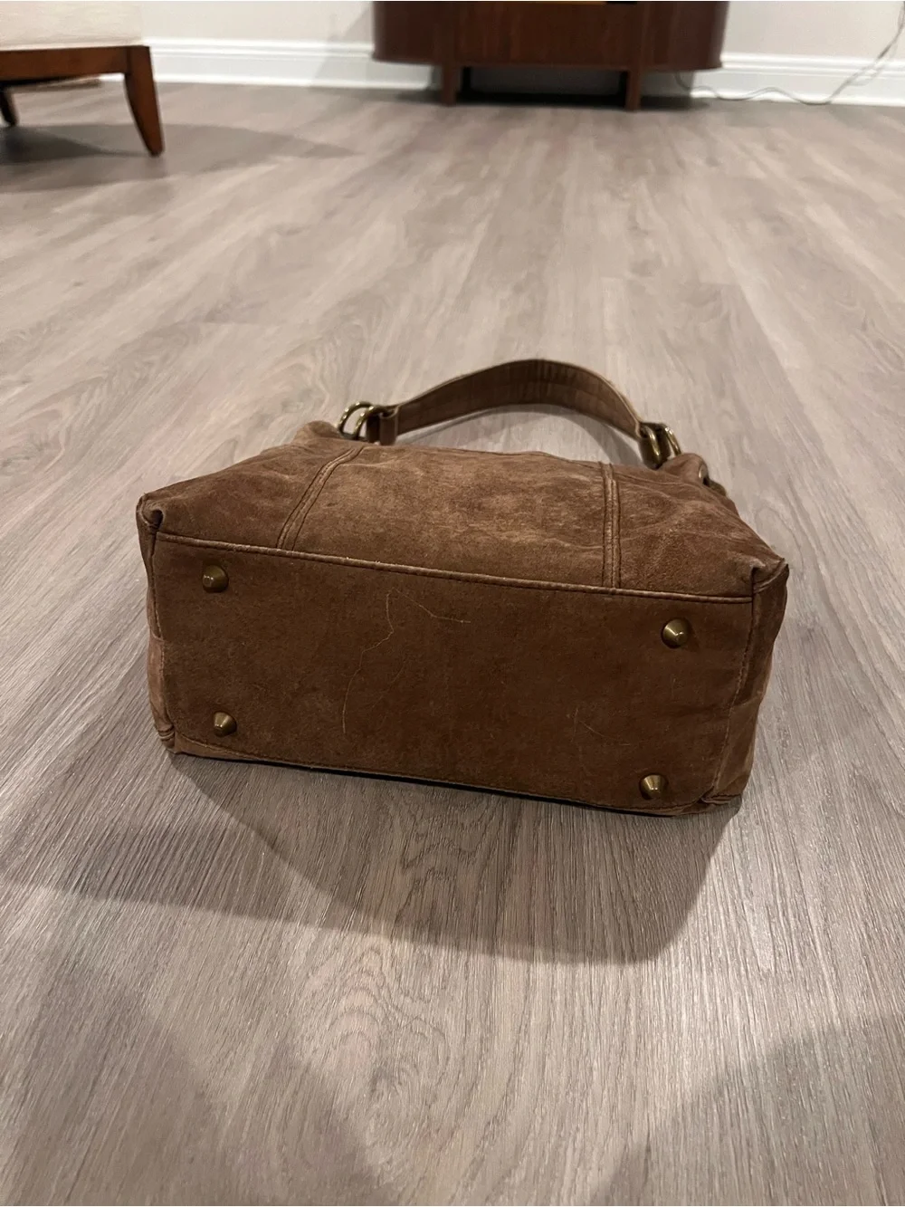 Braciano Brown Suede Hobo Bag with Brass Hardware